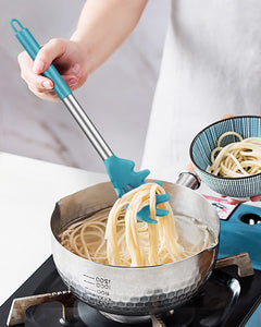 Pack of 2 Silicone Pasta Fork, Kitchen Heat Resistant Noodle Spoon Server, BPA Free Spaghetti Strainer, Best Cooking Tools (GRAY-BLUE)