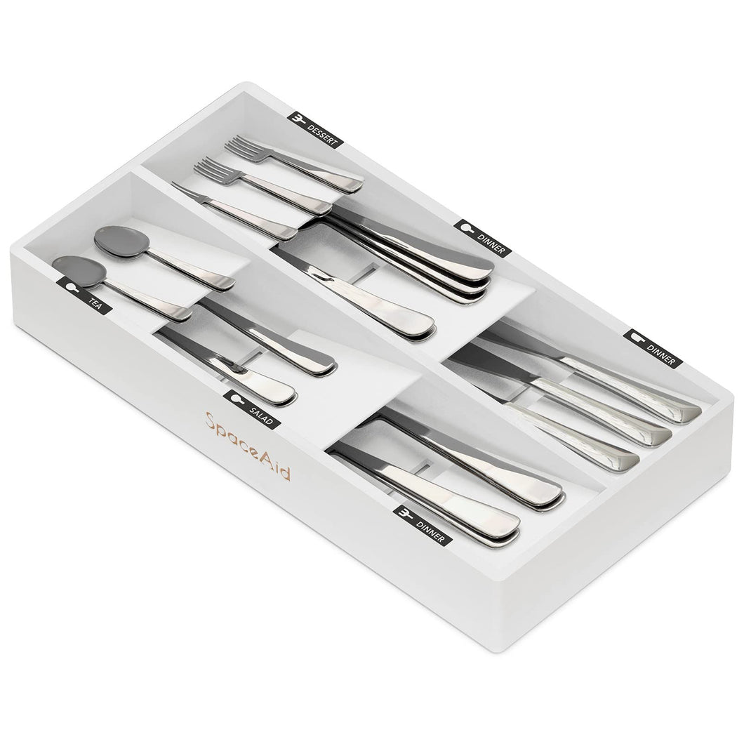 SpaceAid Bamboo Silverware Drawer Organizer with Labels, Kitchen Utensil Tray Holder Organizer for Flatware, Cutlery, Spoon and Knives Drawer Storage Organization (Natural, 6 Slots)