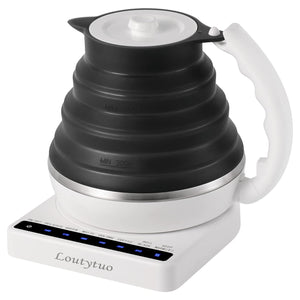Ultrathin Food Grade Silicone Travel Foldable Electric Kettle Variable Temperature Control with Dual Voltage, Auto Shutoff & Boil Dry Protection & Keep Warm, 555ML 110-220V US Plug (Black)