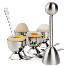 Load image into Gallery viewer, Egg Cracker Topper Set Soft Hard Boiled Eggs Separator Holder Include 4 Egg Spoons and 4 Egg Cups 1 Shells Remover Top Cutter Stainless Steel for Breakfast Kitchen Tool