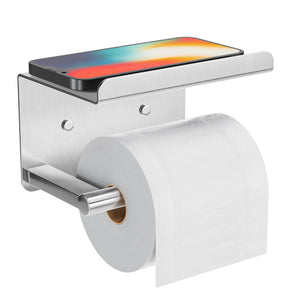 Self-Adhesive Toilet Paper Roll Holder - Wall Mount Or Adhesive Toilet Paper Holder with Shelf,Toilet Roll Holder, Tissue Holder for Bathroom,Wall Toilet Paper Holder, Stainless Steel,Chrome
