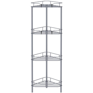 4 Tier Floor Standing Corner Shower Caddy Organizer Shelf with Hooks, Bathroom Shelves Stand Rack, Black
