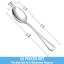 Load image into Gallery viewer, Teaspoon Set,16 Piece 6.7&quot; Spoons Silverware, Premium Food Grade Stainless Steel Tea Spoons, Durable Small Spoon, Good Teaspoons, Kitchen Dessert Spoon Set, Mirror Finish &amp; Dishwasher Safe