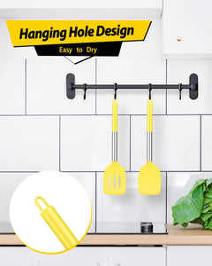 Pack of 2 Silicone Solid Turner, Non Stick Slotted Kitchen Spatulas, High Heat Resistant BPA Free Cooking Utensils, Ideal Cookware for Fish, Eggs, Pancakes(Black)