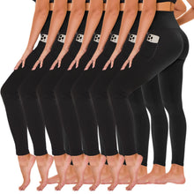 Load image into Gallery viewer, TNNZEET 7 Pack Leggings for Women - High Waisted Yoga Pants with Pockets Black Leggings Women Full Length &amp; Capri