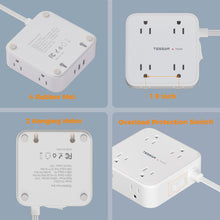 Load image into Gallery viewer, Surge Protector Flat Extension Cord Flat Plug Power Strip, 8 AC Outlets, 3 USB Charger(1 USB C Port) 3-Sided Outlet Extender, 5 Ft, 900 Joules Protection, Office Supplies, Dorm Room Essentials, Grey