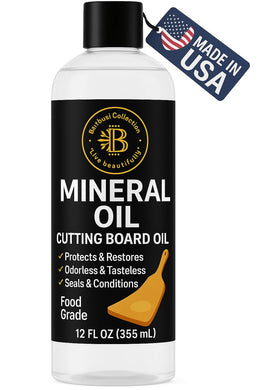Mineral Oil for Wood Cutting Board - 8 oz Food Grade Wood Oil, Cutting Board Oil and Butcher Block Oil Conditioner, Food Safe Mineral Oil for Bamboo, Teak, Utensils and Wood Surfaces by Bambüsi