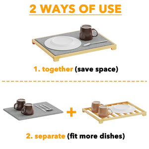 SpaceAid Bamboo Rack Dish Pad, Instant Dry Diatomaceous Earth Mat for Kitchen Counter, Stone Dish Fast Drying Mat Board (15.8 x 11.8 inch, White Marble)
