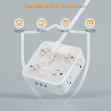 Load image into Gallery viewer, Surge Protector Flat Extension Cord Flat Plug Power Strip, 8 AC Outlets, 3 USB Charger(1 USB C Port) 3-Sided Outlet Extender, 5 Ft, 900 Joules Protection, Office Supplies, Dorm Room Essentials, Grey