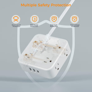 Surge Protector Flat Extension Cord Flat Plug Power Strip, 8 AC Outlets, 3 USB Charger(1 USB C Port) 3-Sided Outlet Extender, 5 Ft, 900 Joules Protection, Office Supplies, Dorm Room Essentials, Grey