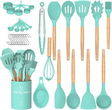Load image into Gallery viewer, Umite Chef Kitchen Cooking Utensils Set, 33 pcs Non-Stick Silicone Cooking Kitchen Utensils Spatula Set with Holder, Wooden Handle Silicone Kitchen Gadgets Utensil Set (Khaki)