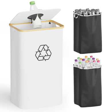 SpaceAid Recycling Bin for Kitchen 26 Gallon, 100L Recycle Bin with Lid and 2 Reusable Inner Bags, for Bottle Can Glass Plastic Stickers, Blue