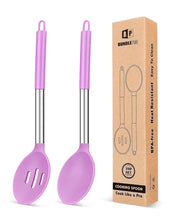 Load image into Gallery viewer, Pack of 2 Large Silicone Cooking Spoons,Non Stick Solid Basting Spoon,Heat-Resistant Kitchen Utensils for Mixing,Serving,Draining,Stirring (BLACK)
