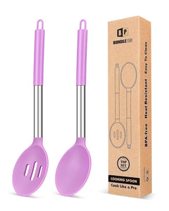 Pack of 2 Large Silicone Cooking Spoons,Non Stick Solid Basting Spoon,Heat-Resistant Kitchen Utensils for Mixing,Serving,Draining,Stirring (BLACK)