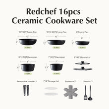 Load image into Gallery viewer, Redchef Ceramic Pots and Pans Set, Nonstick Kitchen Cookware Set with Detachable Handle, Non Toxic Cookware Set 16pcs, PFAS PFOA &amp; PTFE Free, RV Ceramic Cookware for Camping, Dishwasher/Oven Safe