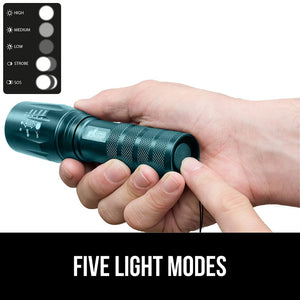 Powerful LED Tactical Flashlight, 750 FT High Lumens 5 Adjustable Modes, Water Resistant, Ultra Bright Zoom Flashlights, Small Mini Flash Light, Camping, Night Dog Walking, Turquoise