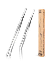 Load image into Gallery viewer, 2 Pcs Kitchen Fine Tweezer Tongs, 12&#39;&#39; Stainless Steel Food Tweezers Set, Professional Black Kitchen Long Tweezer for Cooking, Repairing, Sea food and BBQ(SILVER)
