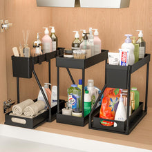 Load image into Gallery viewer, 3PC Under Sink Organizer Rack 2 Tier Under Sliding Cabinet Basket Organizer Drawer, Multi-purpose Under Sink Storage for Bathroom Kitchen Desktop (Black)