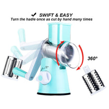 Load image into Gallery viewer, Rotary Cheese Grater Hand Crank Cheese Shredder for Fresh Cheese, Vegetable, Nuts,Non-slip Suction Base, Free Cleaning Brush Three Blades, Black