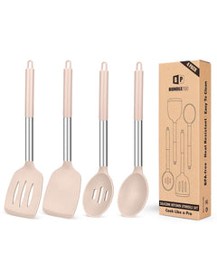 Pack of 4 Silicone Cooking Utensils Set, Non Stick Large Solid Spatulas, Heat Resistant Black Slotted Spoons, Ideal BPA Free Kitchen Turners for Frying, Mixing,Serving,Draining,Turning,Stirring