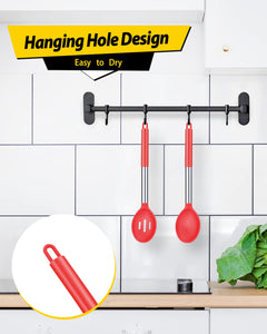 Pack of 2 Large Silicone Cooking Spoons,Non Stick Solid Basting Spoon,Heat-Resistant Kitchen Utensils for Mixing,Serving,Draining,Stirring (BLACK)