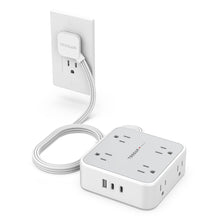 Load image into Gallery viewer, Surge Protector Flat Extension Cord Flat Plug Power Strip, 8 AC Outlets, 3 USB Charger(1 USB C Port) 3-Sided Outlet Extender, 5 Ft, 900 Joules Protection, Office Supplies, Dorm Room Essentials, Grey