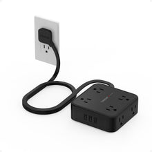 Load image into Gallery viewer, Surge Protector Flat Extension Cord Flat Plug Power Strip, 8 AC Outlets, 3 USB Charger(1 USB C Port) 3-Sided Outlet Extender, 5 Ft, 900 Joules Protection, Office Supplies, Dorm Room Essentials, Grey
