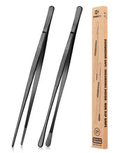 Load image into Gallery viewer, 2 Pcs 10-Inch Kitchen Tweezers Fine Tweezer Tongs, Stainless Steel Professional Long Cooking Tweezers for BBQ, Sea Food, Repairing and Serving (BLACK)
