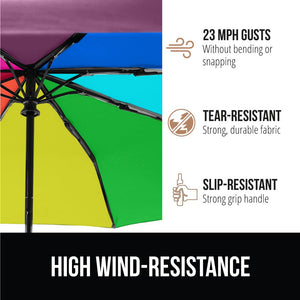 Windproof Compact Stick Umbrella for Rain, Travel One-Click Automatic Open and Close, Lightweight, Portable, Strong Reinforced Fiberglass Ribs, Easily Collapsible, Black