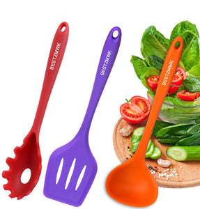 Kitchen Utensil Set - 11 Cooking Utensils - Colorful Silicone Kitchen Utensils - Nonstick Cookware with Spatula Set - Colored Best Kitchen Tools Kitchen Gadgets (Khaki)