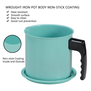Bacon Grease Container with Fine Mesh Strainer, 1.3 L almost 6 Full Cups Iron Cooking Oil Can with Removable a Coaster Tray for Kitchen Fat Storage Black