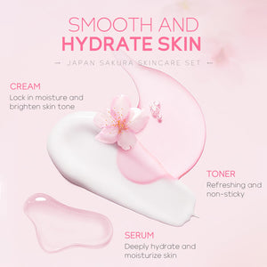 Skin Care Set JAPAN SAKURA Beauty Gift Sets Skin Care Kit with Cleanser, Toner, Lotion, Serum, Eye Cream, Face Cream, Make up Primer Travel Kit for Women Wife Mom 7pcs
