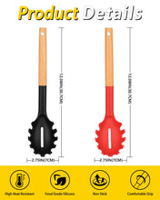 Load image into Gallery viewer, Pack of 2 Spaghetti Spoon, Silicone Pasta Fork with Wooden Handle, Heat Resistant Noodle Spoon Server, BPA Free Spaghetti Strainer(BLACK-RED)
