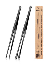 Load image into Gallery viewer, 2 Pcs 10-Inch Kitchen Tweezers Fine Tweezer Tongs, Stainless Steel Professional Long Cooking Tweezers for BBQ, Sea Food, Repairing and Serving (BLACK)