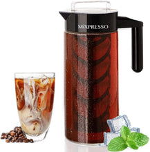 Load image into Gallery viewer, Mixpresso Cold Brew Maker For Iced Coffee and Iced Tea, Cold Coffee Maker Glass Pitcher, Tea Infuser For Loose Leaf Tea, 44oz Large Ice Tea Brewer with Easy to Clean Reusable Mesh Filter.