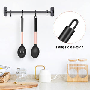 Pack of 2 Large Silicone Cooking Spoons,Non Stick Solid Basting Spoon,Heat-Resistant Kitchen Utensils for Mixing,Serving,Draining,Stirring (BLACK)