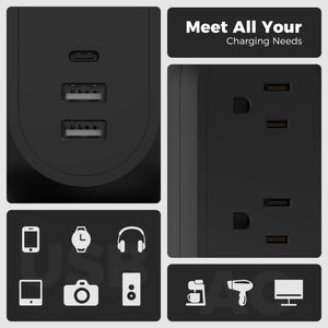 Tower Power Strip Flat Plug with 11 Outlets 3 USB (1 USB C), TESSAN Surge Protector Tower 1625W/13A,1050J Protection, 6 Feet Extension Cord with Multiple Outlets, Office Desk Supplies, Dorm Essentials