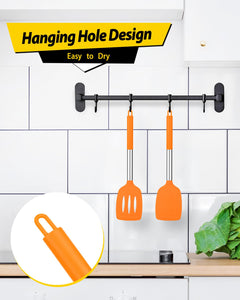Pack of 2 Silicone Solid Turner, Non Stick Slotted Kitchen Spatulas, High Heat Resistant BPA Free Cooking Utensils, Ideal Cookware for Fish, Eggs, Pancakes(Black)