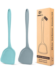 Pack of 2 Silicone Wok Spatula, Non-Stick, Heat Resistant, Easy to Clean and Dishwasher Safe, Seamless Kitchen Utensil for Cooking, Baking, Stir-Fry (Black)