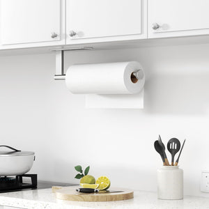 Paper Towel Holder Under Cabinet - Stainless Steel Paper Towel Holder Wall Mount, Self-Adhesive or Drilling, Matte Black Towel Rack for Kitchen Organization and Storage, Kitchen Paper Roll Holder