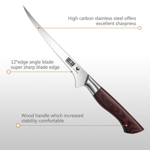 Fillet Knife 7 Inch, Professional High Carbon Stainless Steel Boning Knife for Meat, Ultra Sharp Japanese Fish Fillet Knives with Ergonomic Wood Handle