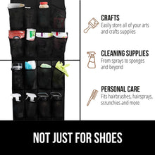 Load image into Gallery viewer, Over the Door Shoe Organizer, 24 Large Breathable Mesh Pockets, Space Saving Hanging Storage Holder, Closet Rack Hanger Holds Up to 40 lbs, Hangs on Closets for Shoes, Accessories, Black