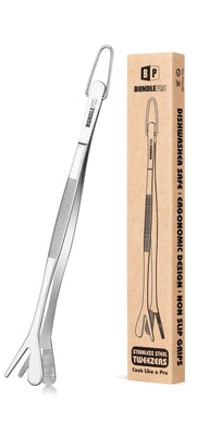 Fine Long Tweezers Tongs Professional Black, 10-Inch Stainless Steel for Kitchen, Food, Cooking, Repairing, Sea food and BBQ (SILVER)