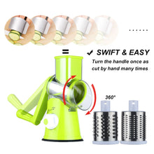 Load image into Gallery viewer, Rotary Cheese Grater Hand Crank Cheese Shredder for Fresh Cheese, Vegetable, Nuts,Non-slip Suction Base, Free Cleaning Brush Three Blades, Black