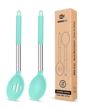Load image into Gallery viewer, Pack of 2 Large Silicone Cooking Spoons,Non Stick Solid Basting Spoon,Heat-Resistant Kitchen Utensils for Mixing,Serving,Draining,Stirring (BLACK)