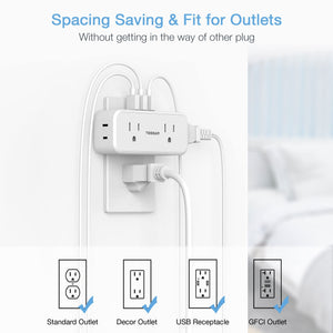 Surge Protector Outlet Extender, TESSAN Multi Plug Splitter with 4 Electrical Outlets 3 USB Ports(1 USB C), Multiple Plug Mini Wall Expander for Home Bathroom Office Dorm Room Essentials