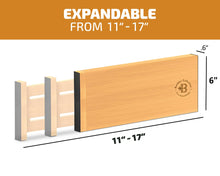 Load image into Gallery viewer, 6 Pack Drawer Dividers 6 Inch High, 11”-17&quot; Adjustable Bamboo Organizers Large Expandable Drawer Separators for Cloths, Dresser, Bedroom, Bathroom, Baby Drawer, Office &amp; Kitchen Utensils (Natural)