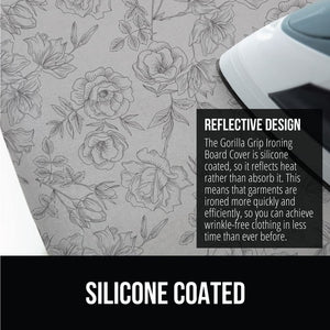 Ironing Board Cover and Pad, Silicone Coating, Thick Scorch Resistant Padding, Heavy Duty Iron Covers Standard Boards, Hook and Loop Fastener Strap, Silver, 15x54