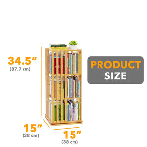 SpaceAid 6 Tier Rotating Bookshelf Tower, Bamboo Spinning Book Shelf, Revolving 360 Bookcase Storage Swivel Round Carousel, Vertical Rotate Turning Spiral Corner Organizer (6-Tier Walnut)