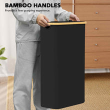 Load image into Gallery viewer, SpaceAid Laundry Hamper with Lid, 110L Large Tall Clothes Basket Bin with Bamboo Handles, Collapsible Laundry Hamper for Bedroom, Bathroom, Dorm, Laundry Room - Black